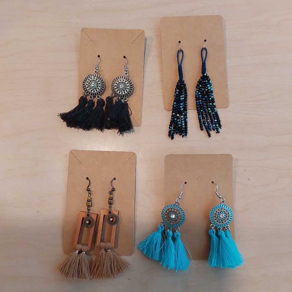 Four Pairs Of Boho Tassel and Beaded Earrings
